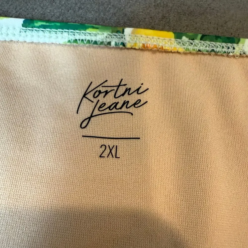 Kortni Jeane Whimsical Floral High Waist Swim Bottoms Maternity Ruched 2XL